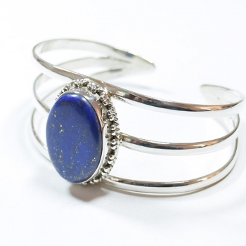 Pure silver lapis lazuli cuff bangle bracelet